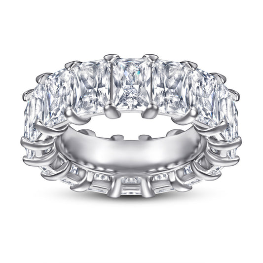 S925 Sterling Silver Wide Band Pavé Ring - 0.5ct Square-Cut Zirconia Statement Jewelry