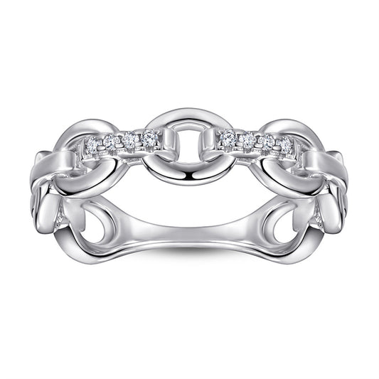 Double Chain 925 Silver Ring - Minimalist Openwork Band in Rose Gold & More