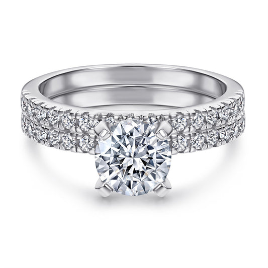 S925 Sterling Silver Engagement Ring Set - Elegant Two-in-One Pavé Zirconia Jewelry