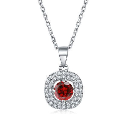 925 Sterling Silver Square Birthstone Necklace - Modern Colorful Pendant