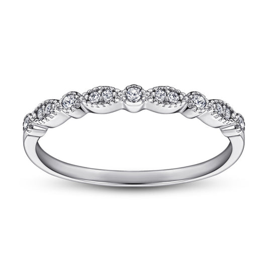 925 Sterling Silver Half Eternity Band - Dainty Zircon Stackable Ring in White/Rose/Yellow Gold