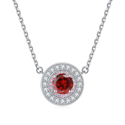 925 Sterling Silver Round Birthstone Pendant Necklace - Colorful Zircon Jewelry