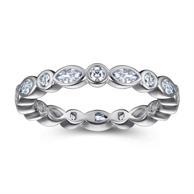 S925 Sterling Silver Marquise & Round Eternity Ring – Full Pave Stackable Band