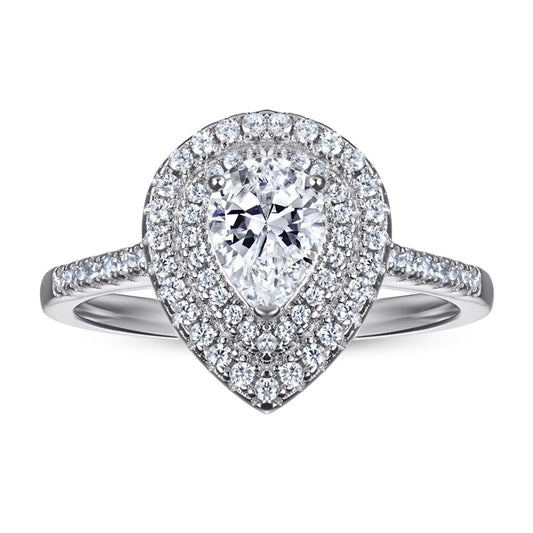 Teardrop Zircon Engagement Ring - 925 Sterling Silver Pear Cut Solitaire Ring for Women