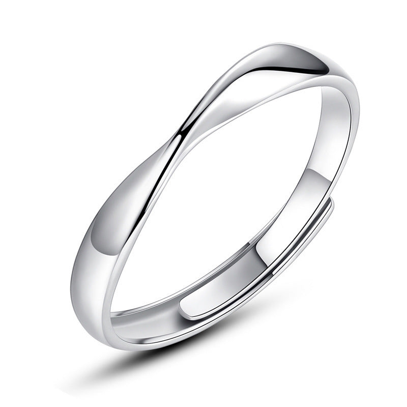 Wave Design Couple Rings - 925 Sterling Silver Engravable Matching Set with Zircon Accents