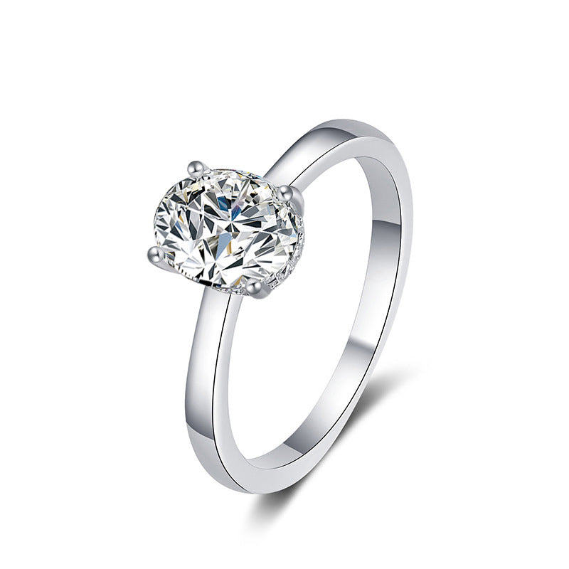 925 Silver Oval Geometric Moissanite Ring 0.5ct 4x6mm 1ct 5x7mm 2ct 7x9mm Rhodium Plated Women's Jewelry Size 5-9