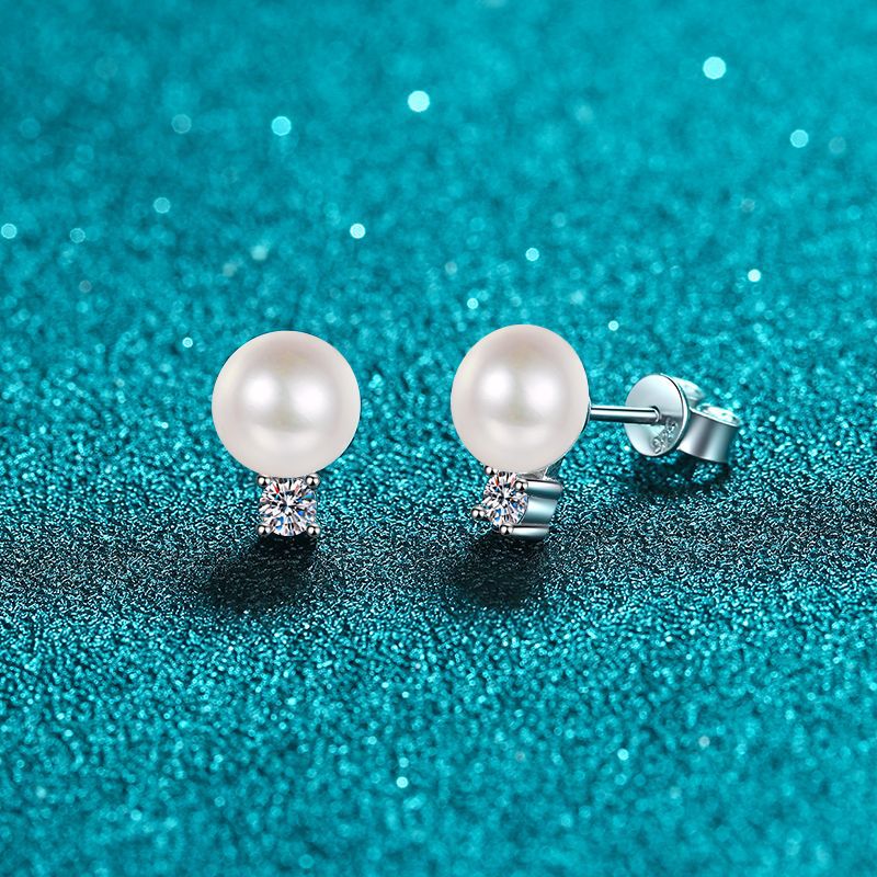 925 Sterling Silver Floral Pearl & Moissanite Stud Earrings - Flawless Freshwater Pearls with 0.60ct Moissanite