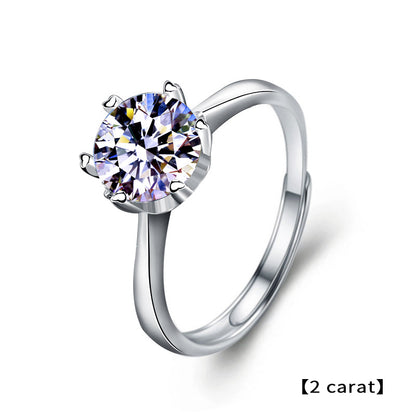 Adjustable Geometric 925 Silver Ring with 1ct/2ct D Color Moissanite 0.05um Thick Rhodium Plated Women's Jewelry
