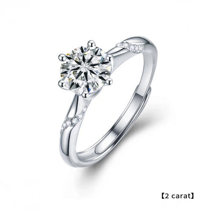 Adjustable Geometric 925 Silver Ring with 1ct/2ct D Color Moissanite & Hearts & Arrows Zircon Heavy 0.05um Rhodium Plated