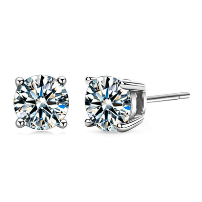 925 Sterling Silver Geometric Stud Earrings with 0.3ct/0.5ct/1ct/2ct White or Black Moissanite Hearts and Arrows Cut Micro-Paved Minimalist Design for Women