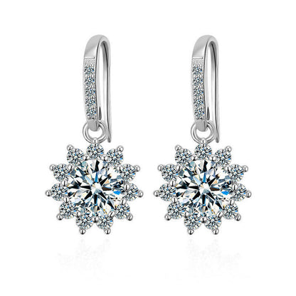 925 Sterling Silver Floral Sun Stud Earrings with 0.5ct or 1ct Moissanite Rhodium Plated Minimalist Jewelry for Women