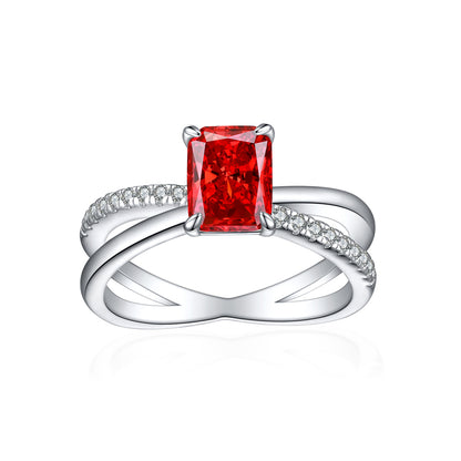 925 Sterling Silver Ice-Cut Square Gemstone Ring - Elegant Bow Design High Carbon Diamond Women's Band