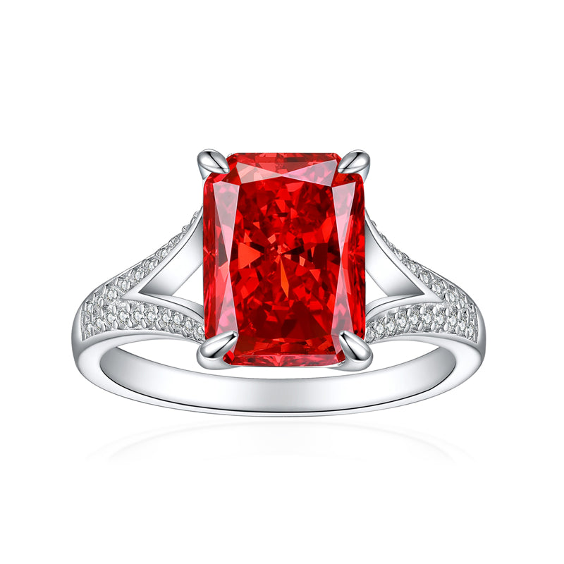 4ct Square Gemstone 925 Silver Ring - Luxe 8*11mm Flame & Ice-Cut Princess Crown Ring for Women