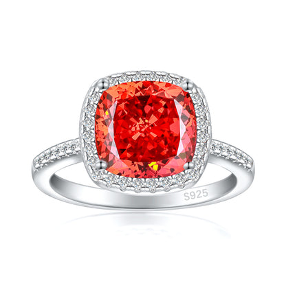 S925 Sterling Silver 3.5ct Colored Gemstone Ring - Luxury Princess Cut Flame Jewelry