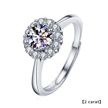 Adjustable Sunflower Geometric 925 Silver Ring with 1ct/2ct D Color White/Green Moissanite Heavy 0.05um Rhodium Plated