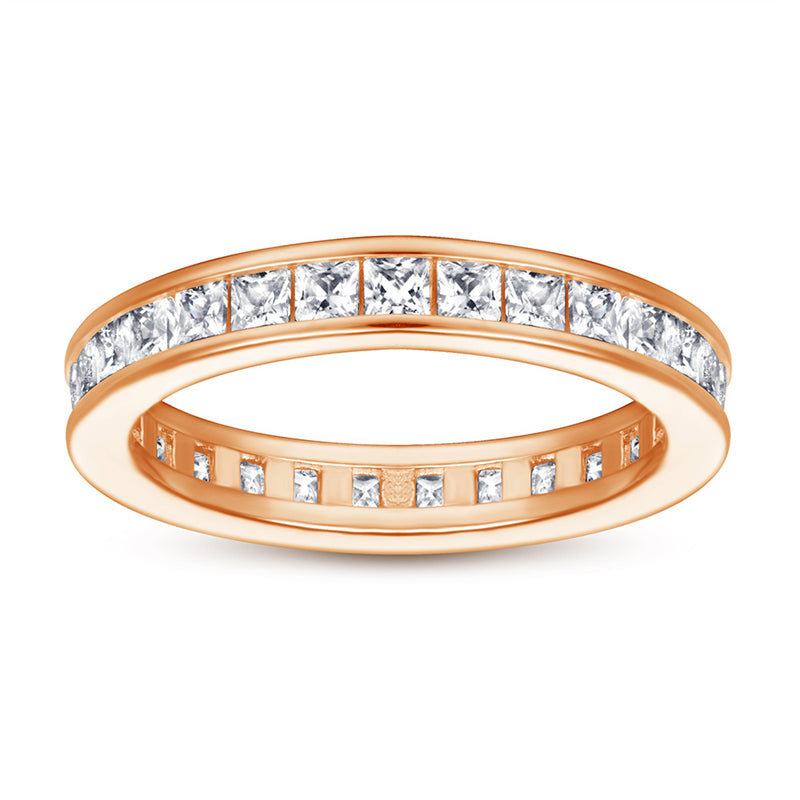 S925 Sterling Silver T-Square Full Eternity Band - Pavé Zirconia Wedding Ring