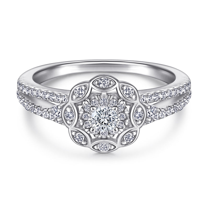 Floral 925 Silver Ring Set - Versatile Bridal Stack with Zirconia Accents