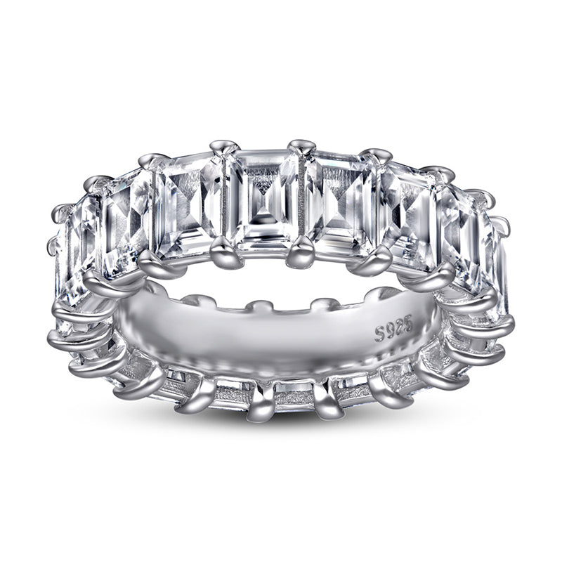 S925 Sterling Silver Wide Band Pavé Ring - 0.5ct Square-Cut Zirconia Statement Jewelry
