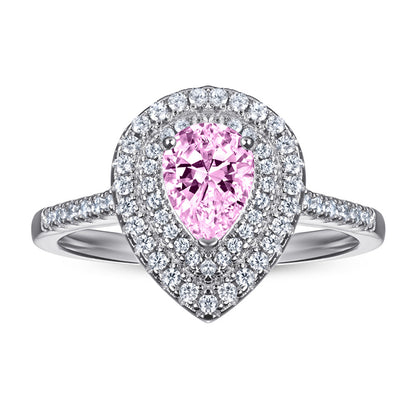 Teardrop Zircon Engagement Ring - 925 Sterling Silver Pear Cut Solitaire Ring for Women