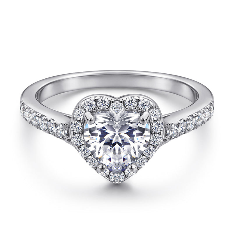 Heart-Shaped 925 Silver Ring Set - Romantic Zirconia Bridal Stack