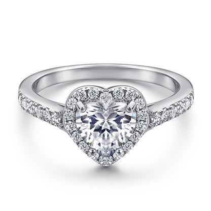 Heart-Shaped 925 Silver Ring Set - Romantic Zirconia Bridal Stack