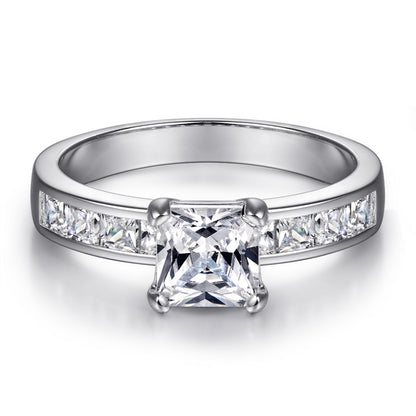 925 Sterling Silver Zircon Engagement Ring Set - Square Cut Wedding Band Jewelry for Women