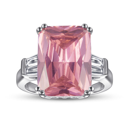 S925 Sterling Silver Princess Cut Ring - Luxe Pink/White CZ Statement Jewelry for Women