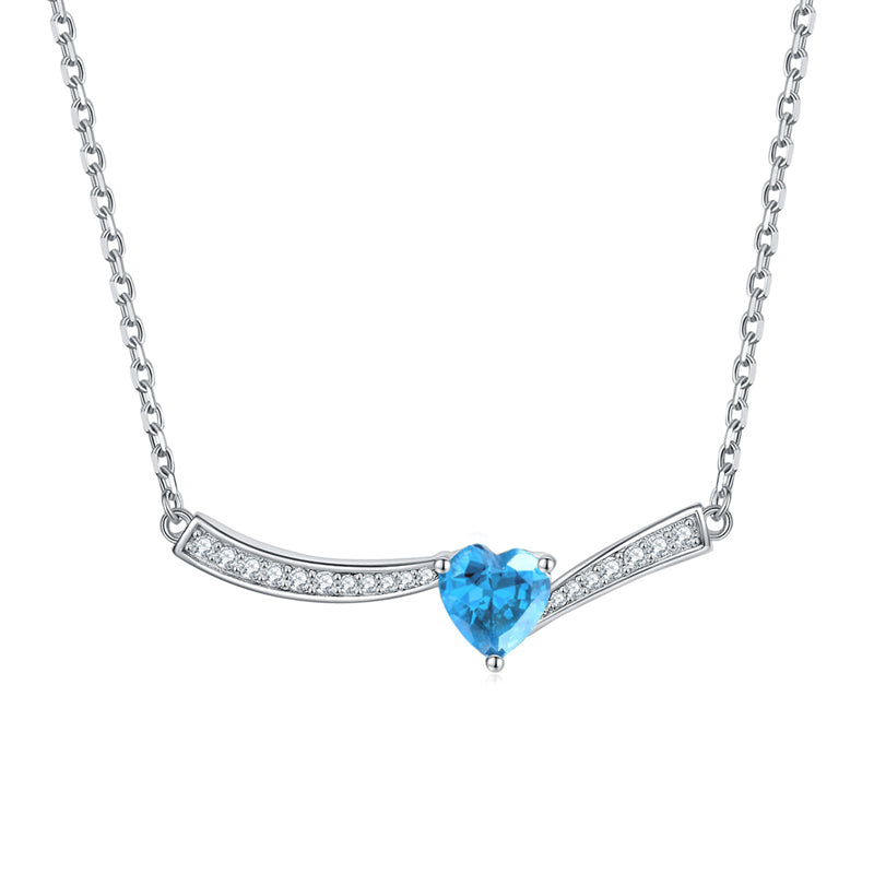 925 Sterling Silver Aquamarine Heart Pendant Necklace - Ocean-Inspired Jewelry