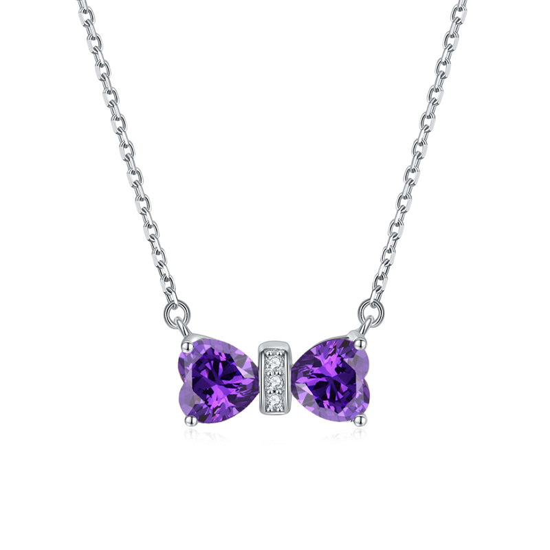 925 Sterling Silver Double Heart Birthstone Necklace - Romantic Lucky Charm Jewelry