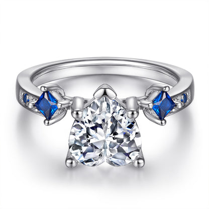Heart-Shaped Blue Zirconia 925 Silver Ring Set - Modern Stackable Jewelry