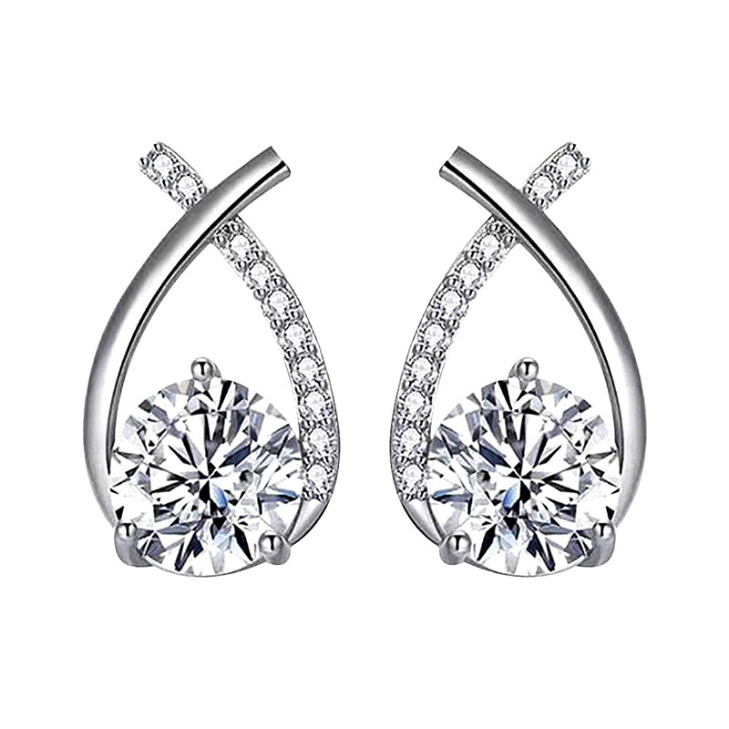 925 Sterling Silver Mermaid Tail Geometric Stud Earrings with 0.5ct or 1ct White/Yellow Gold Moissanite Rhodium Plated Luxury Jewelry for Women