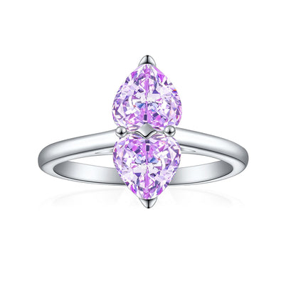 1ct Double Heart 925 Silver Ring - Elegant Flame & Ice-Cut Gemstone Band for Women