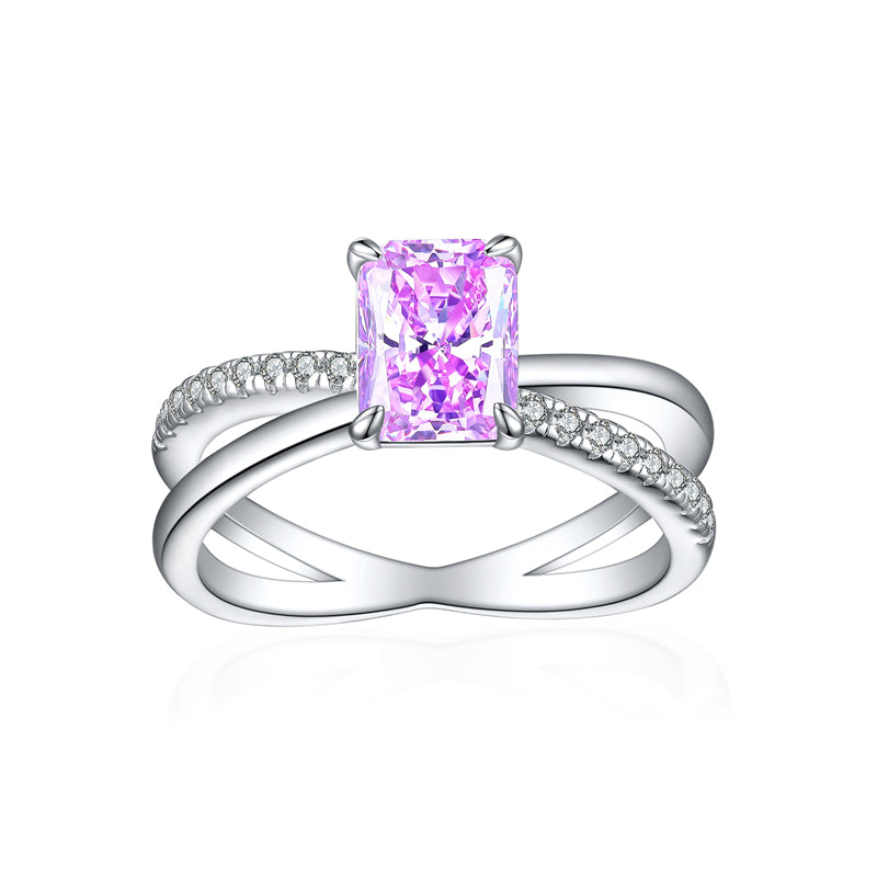 925 Sterling Silver Ice-Cut Square Gemstone Ring - Elegant Bow Design High Carbon Diamond Women's Band