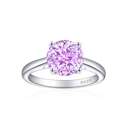 S925 Sterling Silver 2ct Round 100-Facet Flame Cut Ring - 8×8mm Floral Inspired Colored Gemstone Jewelry