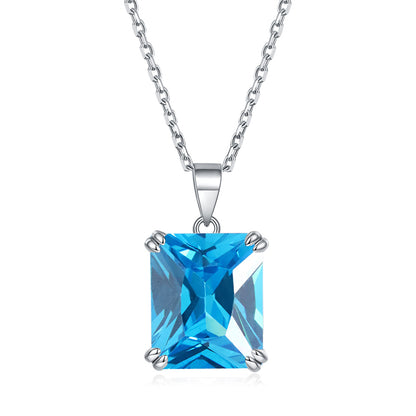 925 Sterling Silver Rectangular Zircon Pendant Necklace - Minimalist Birthstone Collarbone Chain