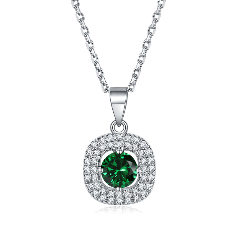 925 Sterling Silver Square Birthstone Necklace - Modern Colorful Pendant