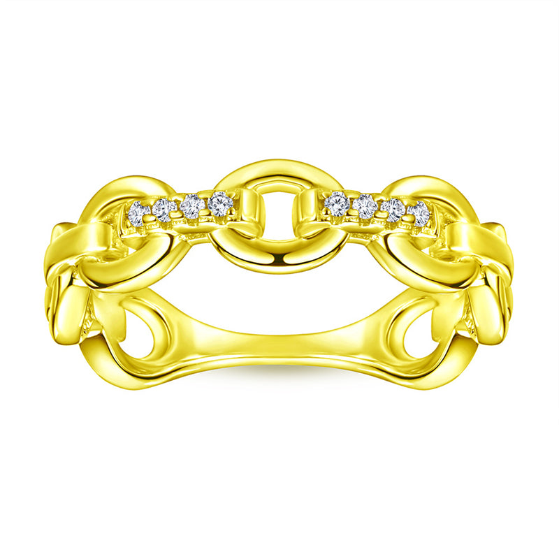 Double Chain 925 Silver Ring - Minimalist Openwork Band in Rose Gold & More