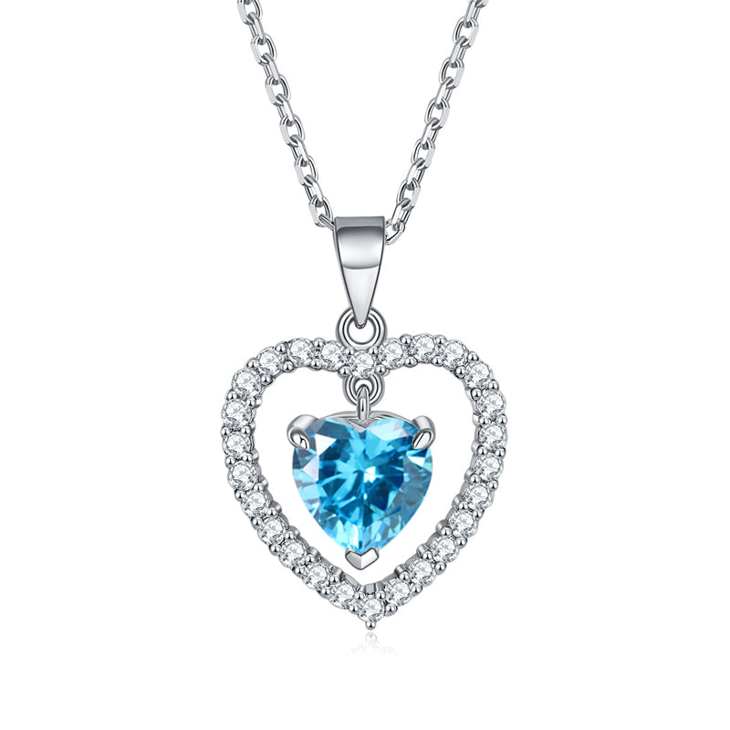 925 Sterling Silver Heart Birthstone Necklace - Romantic Ruby Zircon Pendant