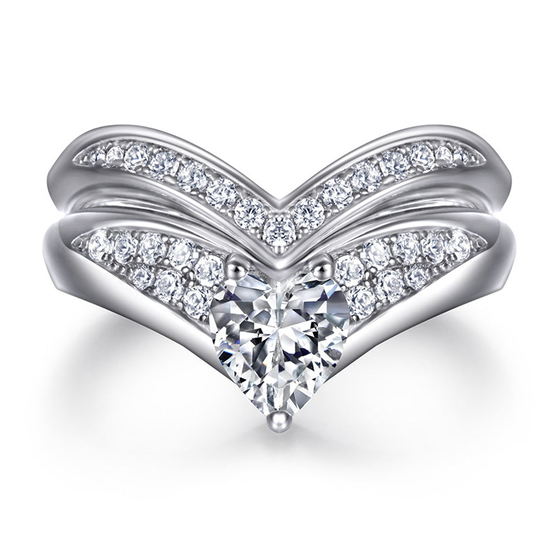 Heart-Shaped Zircon Ring Set - 925 Sterling Silver Love Promise & Engagement Jewelry for Women
