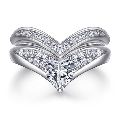 Heart-Shaped Zircon Ring Set - 925 Sterling Silver Love Promise & Engagement Jewelry for Women