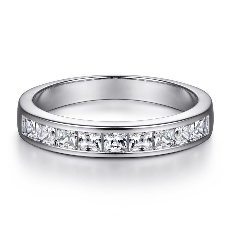 925 Sterling Silver Zircon Engagement Ring Set - Square Cut Wedding Band Jewelry for Women