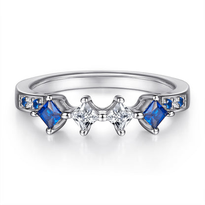 Heart-Shaped Blue Zirconia 925 Silver Ring Set - Modern Stackable Jewelry