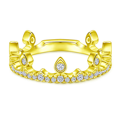Princess Crown 925 Silver Ring - Elegant Zirconia-Encrusted Band for Women