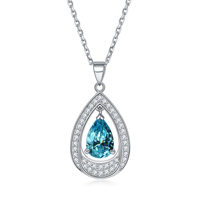 925 Sterling Silver Teardrop Aquamarine Pendant Necklace - Minimalist Ocean-Inspired Jewelry