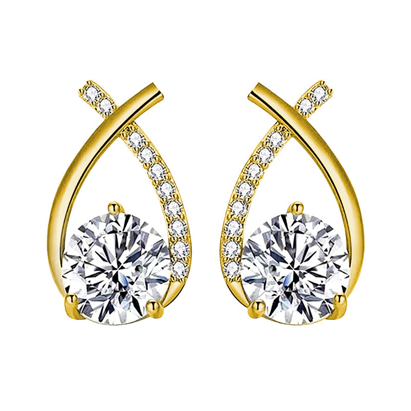 925 Sterling Silver Mermaid Tail Geometric Stud Earrings with 0.5ct or 1ct White/Yellow Gold Moissanite Rhodium Plated Luxury Jewelry for Women