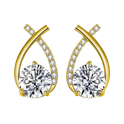 925 Sterling Silver Mermaid Tail Geometric Stud Earrings with 0.5ct or 1ct White/Yellow Gold Moissanite Rhodium Plated Luxury Jewelry for Women