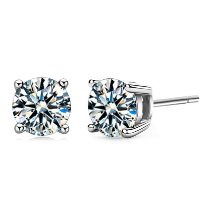 925 Sterling Silver Geometric Stud Earrings with 0.3ct/0.5ct/1ct/2ct White or Black Moissanite Hearts and Arrows Cut Micro-Paved Minimalist Design for Women
