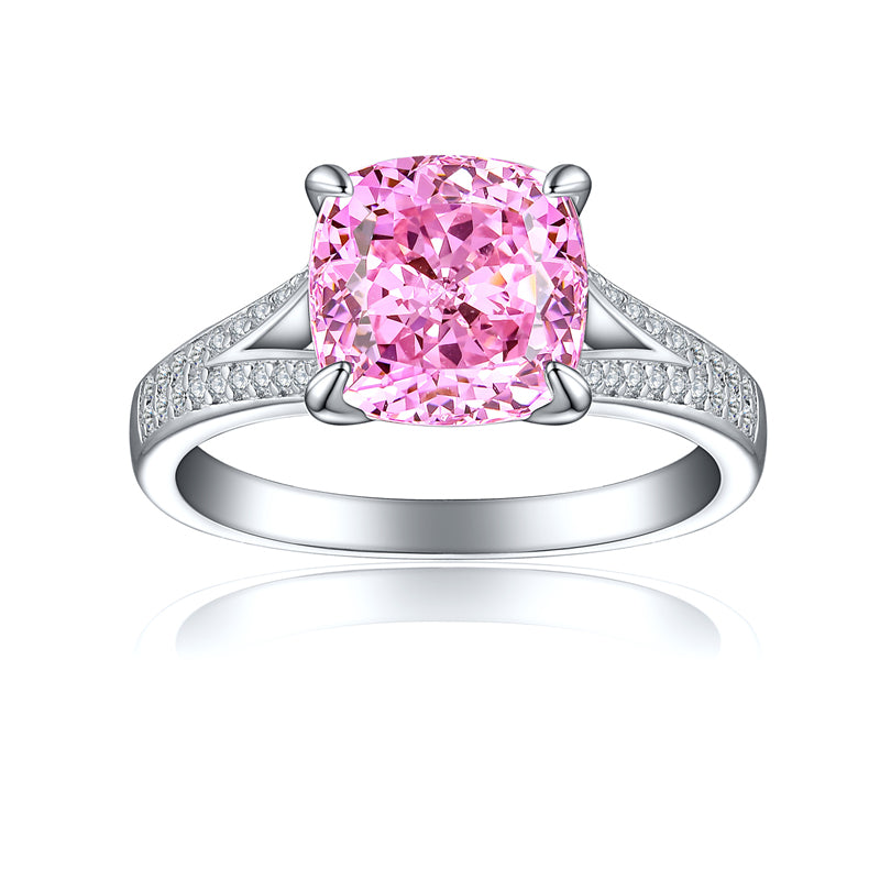 S925 Sterling Silver 3.5ct Ice-Cut Colored Gemstone Ring - 9×9mm Statement Jewelry