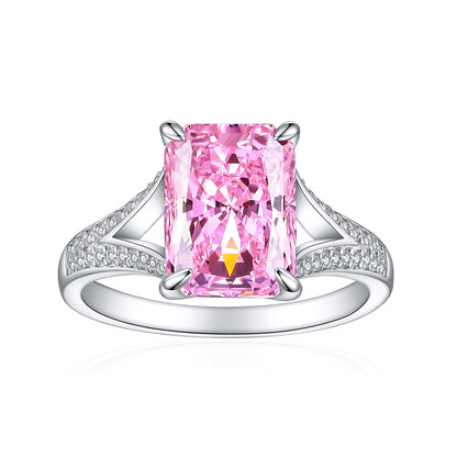 4ct Square Gemstone 925 Silver Ring - Luxe 8*11mm Flame & Ice-Cut Princess Crown Ring for Women