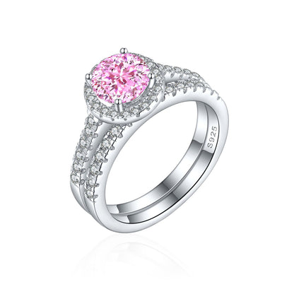 S925 Sterling Silver 1.2ct Round Flame-Cut Ring Set - 7×7mm Colored Gemstone Stackable Jewelry
